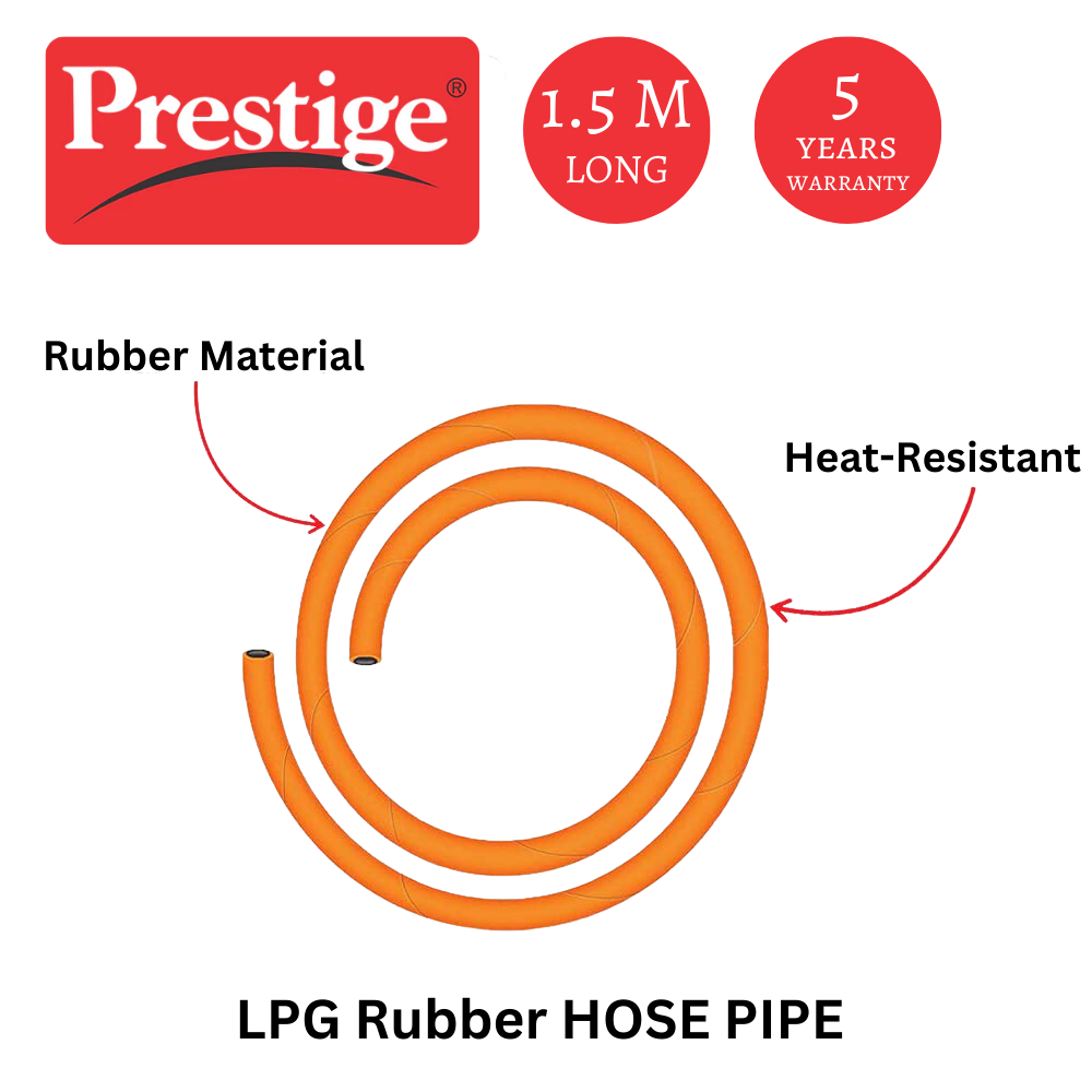 Prestige 1.5 Mtr LPG Rubber Hose Pipe with Reinforced Steel Wire, ISI Certified (Orange) - Premium Gas Pipe from Prestige - Just Rs. 199! Shop now at Surana Sons