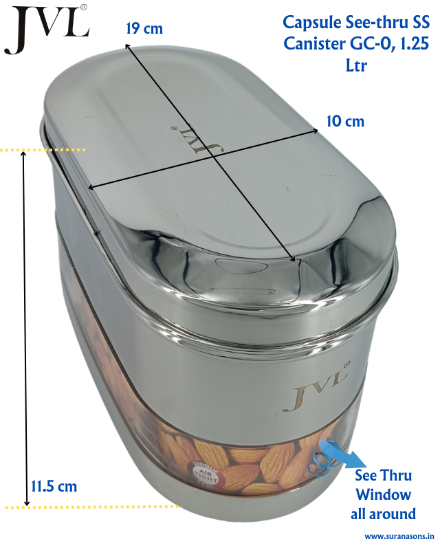 JVL Premium SS, Mirror Polish Kitchen Food Storage Capsule Shape Galaxy Clear Canister for Dry items Store only - Premium SS Barni/Containers from JVL - Just Rs. 874! Shop now at Surana Sons