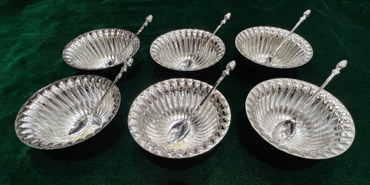 Hiluxe Silver Plated Designer Premium Bowl Set With Spoon | 6 Bowl | 6 Spoon | Home | Gifting | Gift Box | - Premium Bowl Set With Spoon from Hiluxe - Just Rs. 2025! Shop now at Surana Sons