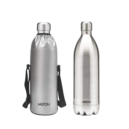 Milton Duo DLX 1800 Thermosteel 24 Hours Hot and Cold Water Bottle with Bag, Silver | Leak Proof | - Premium Hot & Cold Steel Vacuum Bottles from Milton - Just Rs. 1699! Shop now at Surana Sons