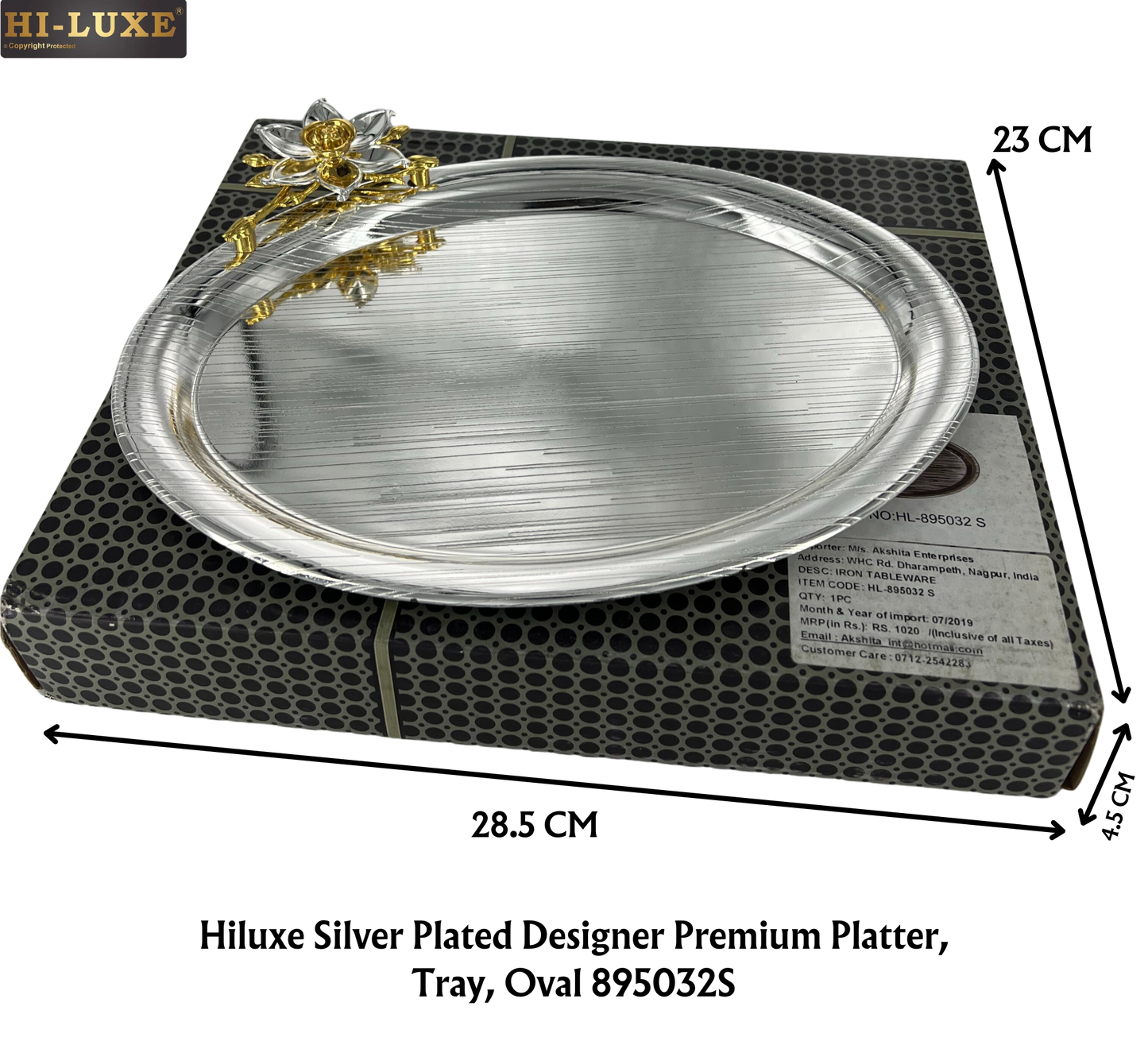 Hiluxe Silver Plated Designer Premium Platter, Tray, Oval | Ideal For Serving, Gifting, Decoration | Gift Box