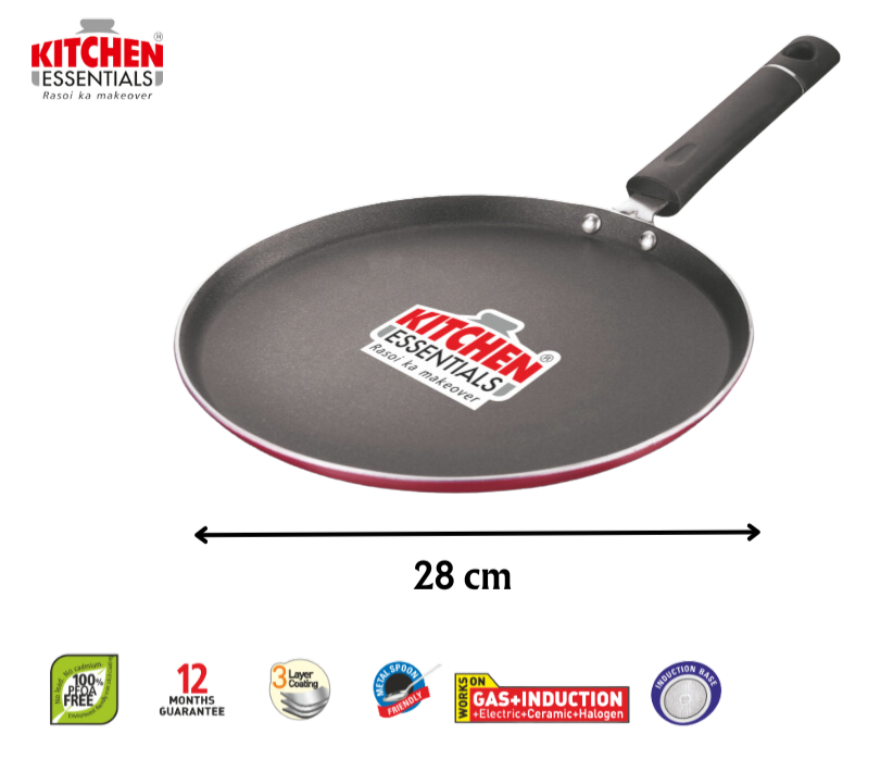 KITCHEN ESSENTIAL Non-Stick – Induction Based Dosa Tawa (3 Coat Hammer Tone Finish) – 28 cm