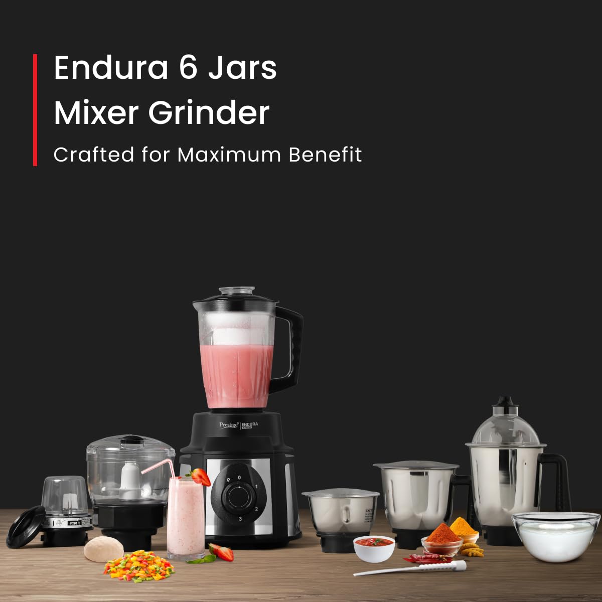 Prestige Endura 1000 W Mixer Grinder, 6 Jars | Kneads Atta | Chops Vegetables | Grinds | Makes Juices - Premium Mixer Grinder from Prestige - Just Rs. 7999! Shop now at Surana Sons