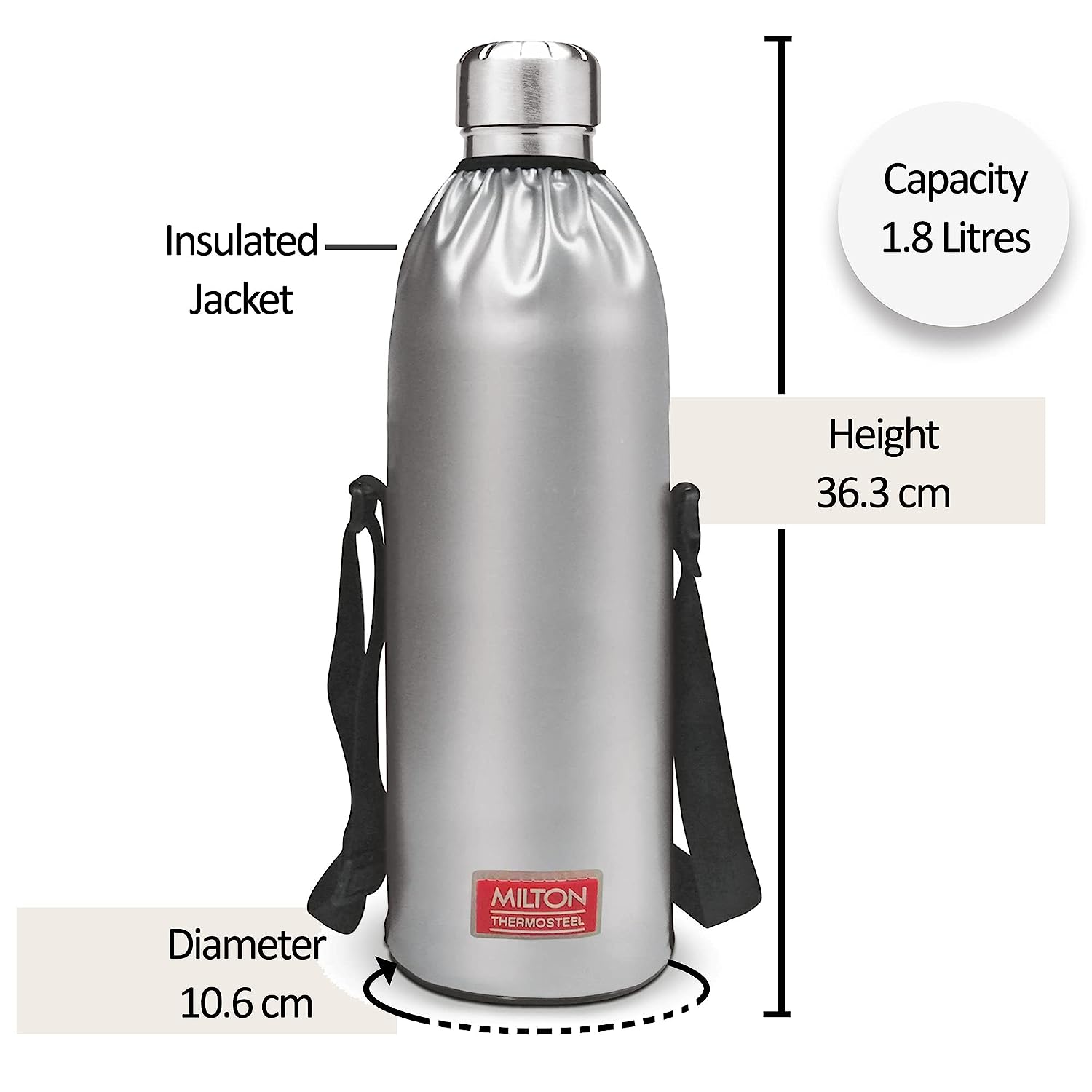 Milton Duo DLX 1800 Thermosteel 24 Hours Hot and Cold Water Bottle with Bag, Silver | Leak Proof | - Premium Hot & Cold Steel Vacuum Bottles from Milton - Just Rs. 1699! Shop now at Surana Sons