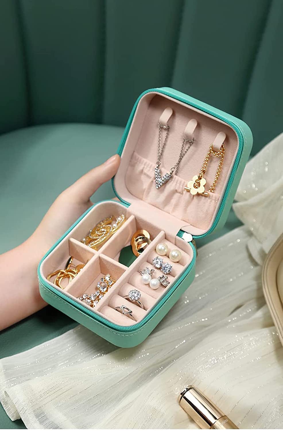 Jewellery Organiser PU Leather Zipper  | Dividers Container for Rings, Earrings, Necklace - Premium Jwellery Box from Generic - Just Rs. 290! Shop now at Surana Sons