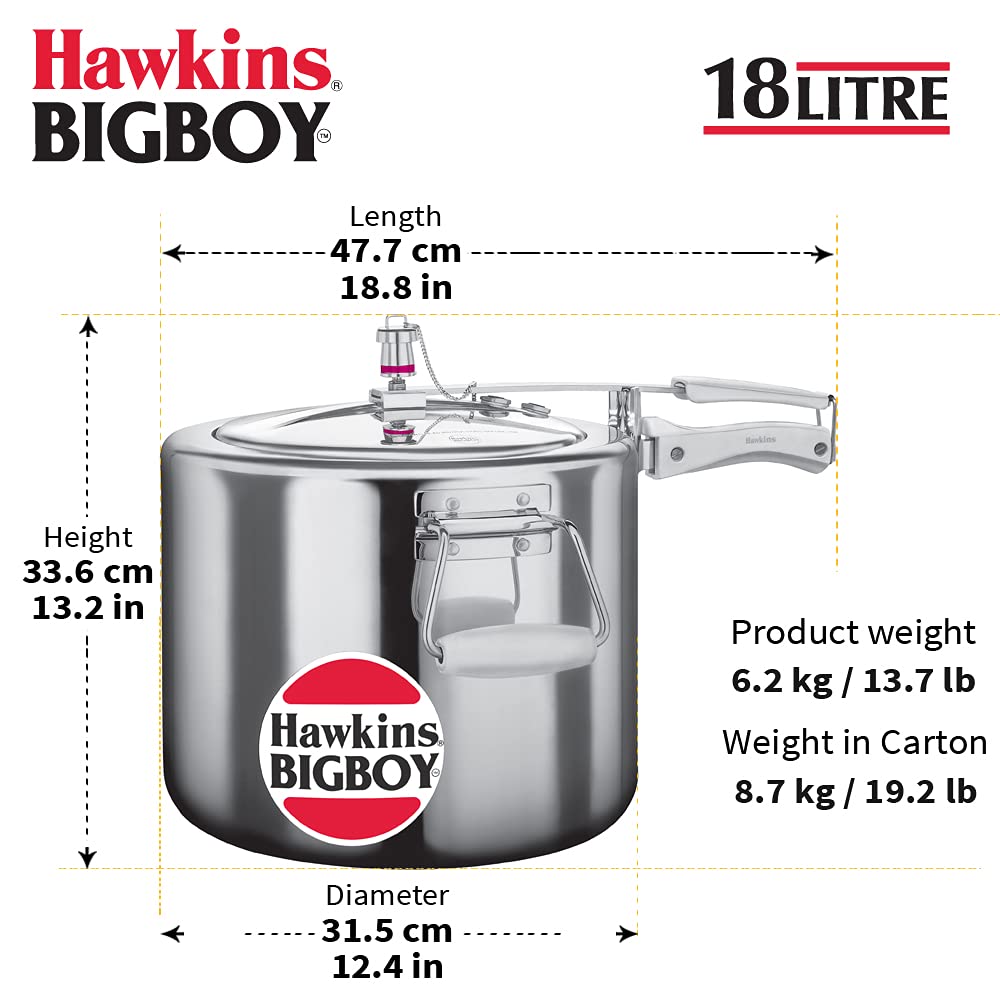 Hawkins BigBoy 18/22 Ltr Aluminum Inner Lid Pressure Cooker (Silver) - Premium Aluminium Pressure Cooker from Hawkins - Just Rs. 5850! Shop now at Surana Sons