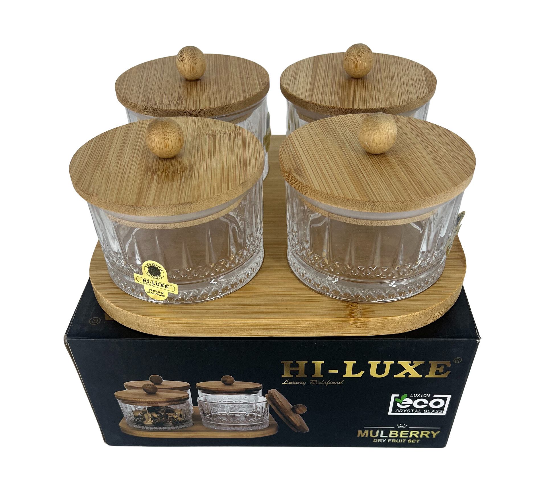 Hiluxe Premium Glass Bowl Set | Dry Fruit | With Wooden Lid & Tray | Home | Gifting | Gift Box | - Premium Dry Fruit Set from Hiluxe - Just Rs. 899! Shop now at Surana Sons