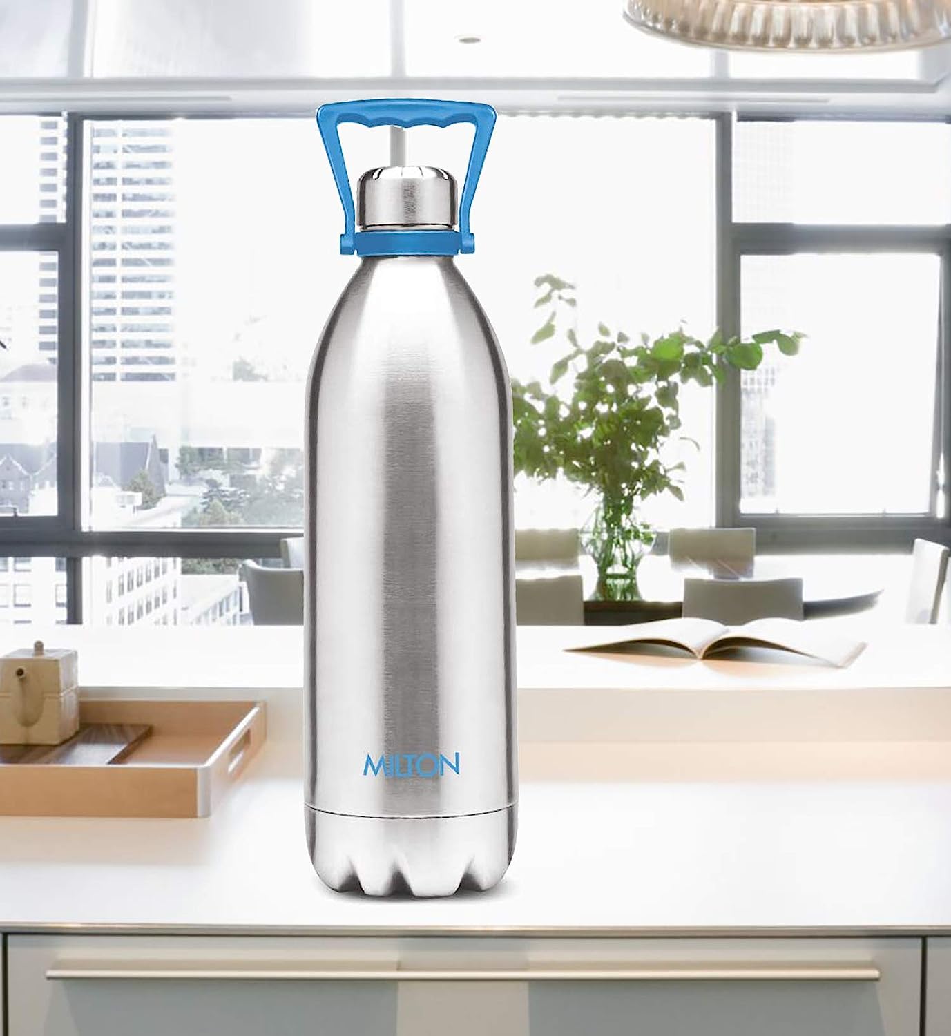 Milton Duo 2000 (1860 ML) Thermosteel 24 Hours Hot and Cold Water Bottle with Handle, 1 Piece, 1.86 Litres, Silver | Leak Proof | - Premium Hot & Cold Steel Vacuum Bottles from Milton - Just Rs. 1750! Shop now at Surana Sons