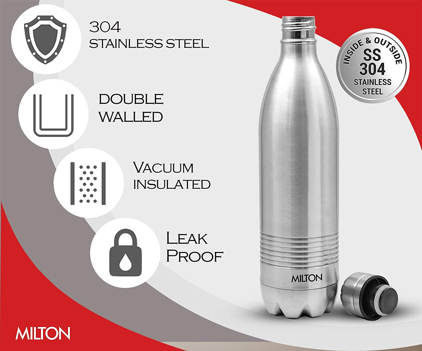 Milton Duo DLX 1000 Thermosteel 24 Hours Hot and Cold Water Bottle, 1 Piece, 1 Litre, Silver | Leak Proof | Office Bottle | Gym | Home | Kitchen | Hiking | Trekking | Travel Bottle - Premium Hot & Cold Steel water bottle from Milton - Just Rs. 1160! Shop now at Surana Sons