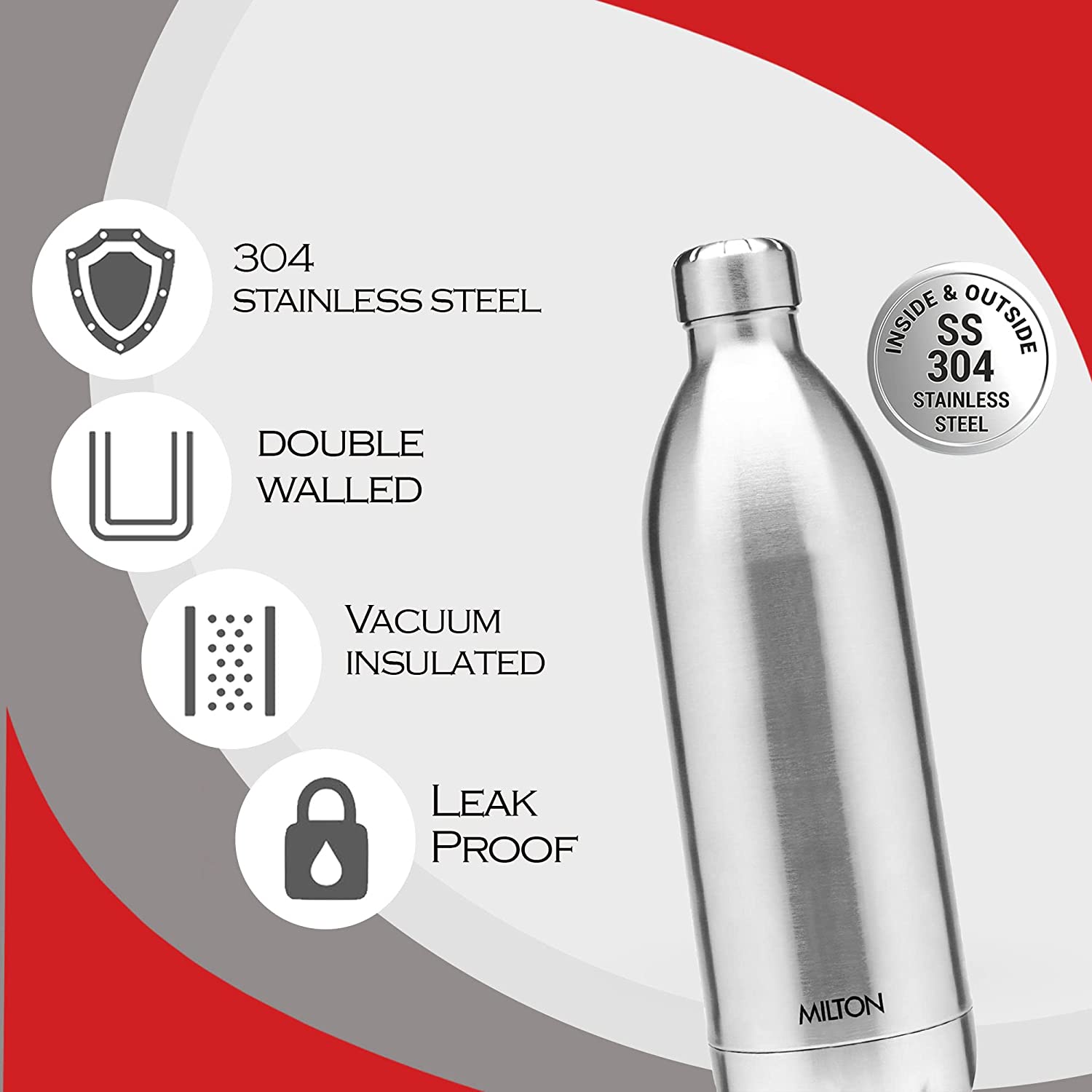 Milton Duo DLX 1800 Thermosteel 24 Hours Hot and Cold Water Bottle with Bag, Silver | Leak Proof | - Premium Hot & Cold Steel Vacuum Bottles from Milton - Just Rs. 1699! Shop now at Surana Sons