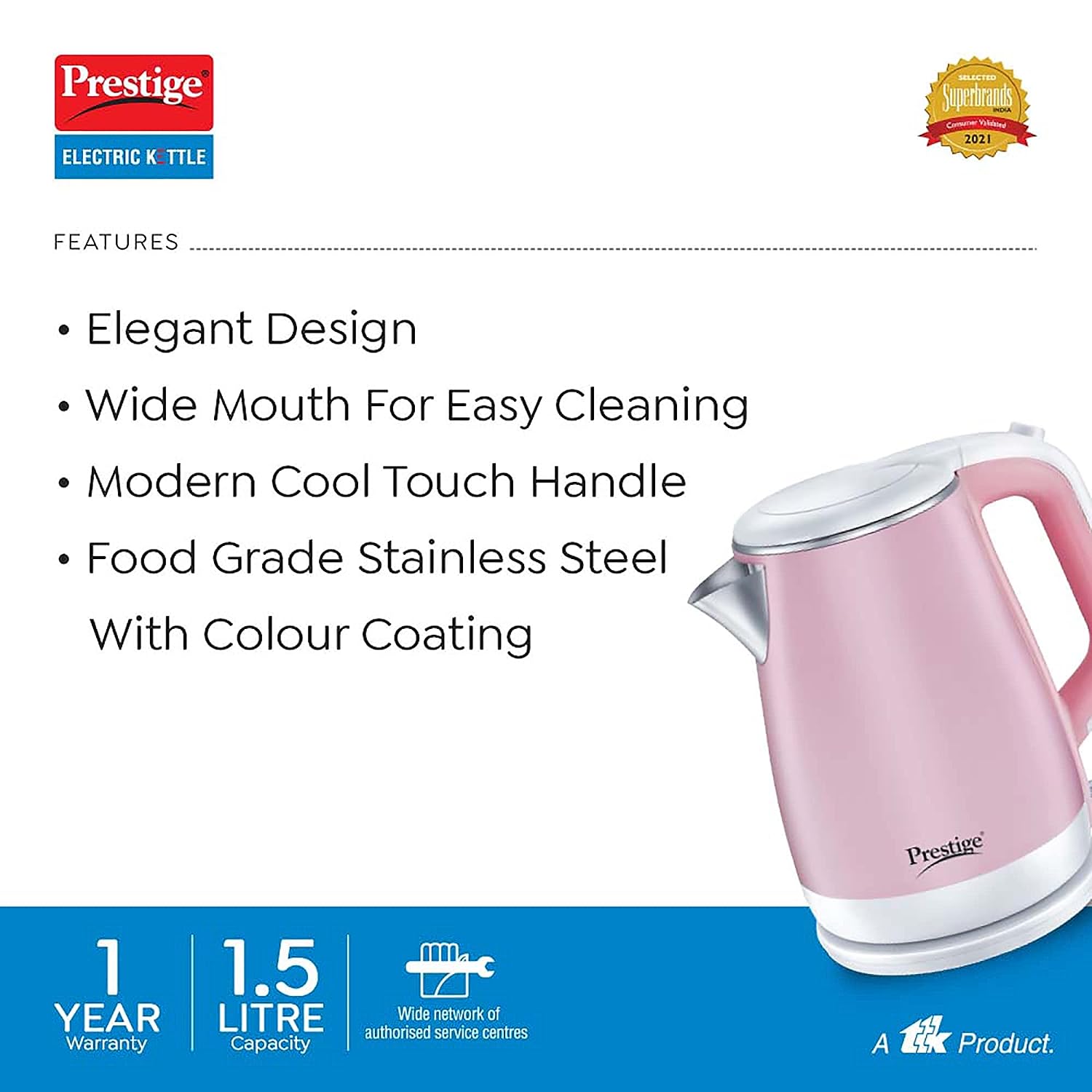 Prestige Electric Kettle PKPC 1.5 Ltr | Pink | 1500 Watt | With Concealed Element | - Premium electric kettles from Prestige - Just Rs. 1899! Shop now at Surana Sons