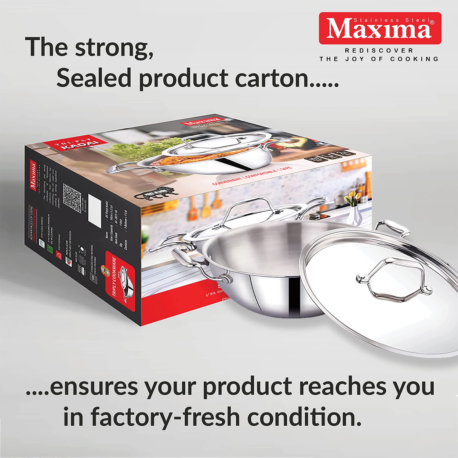 MAXIMA Tri Ply Stainless Steel Kadhai with Stainless Steel Lid | Heat Resistant Handle | Induction Bottom and Dishwasher Compatible - Premium SS Triply Kadhai from Maxima - Just Rs. 1939! Shop now at Surana Sons