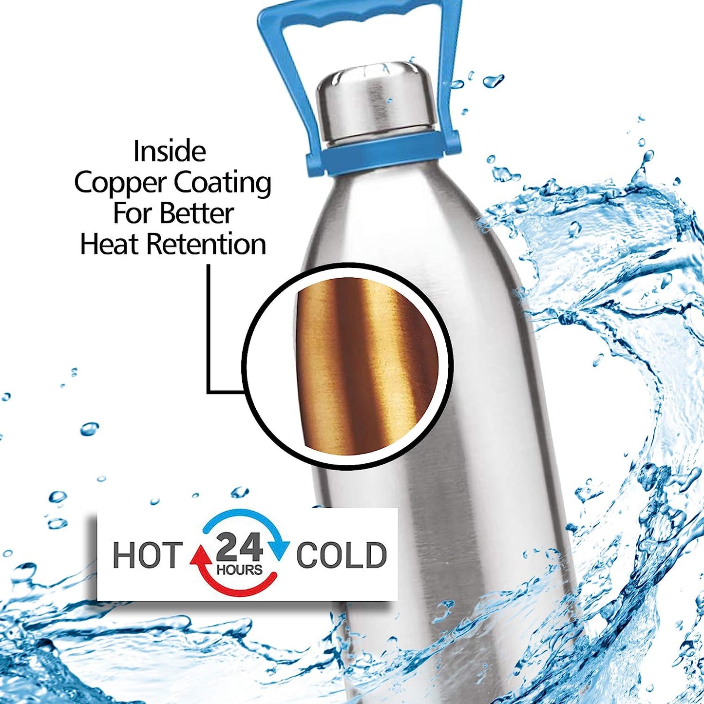 Milton Duo 2000 (1860 ML) Thermosteel 24 Hours Hot and Cold Water Bottle with Handle, 1 Piece, 1.86 Litres, Silver | Leak Proof | - Premium Hot & Cold Steel Vacuum Bottles from Milton - Just Rs. 1750! Shop now at Surana Sons