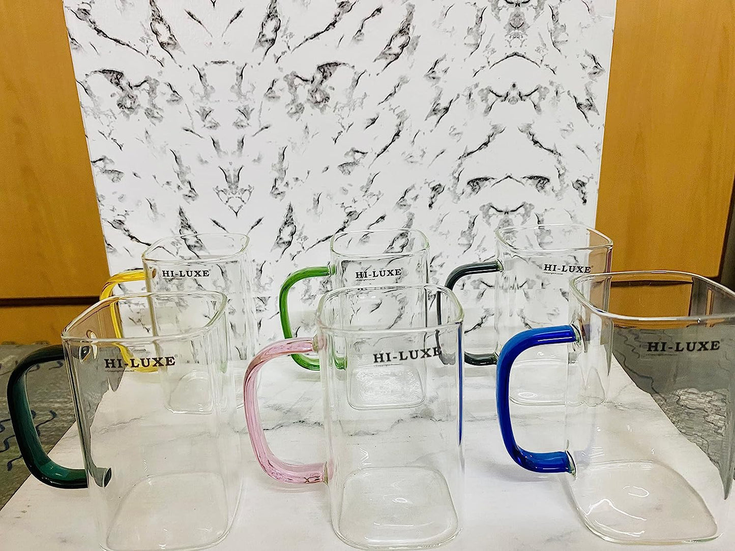 Hi-Luxe Set of 6 pcs Mug Helix Square with Borosilicate Glass with Multi-Coloured Handles - Premium Glass Mugs with handle from Hiluxe - Just Rs. 878! Shop now at Surana Sons