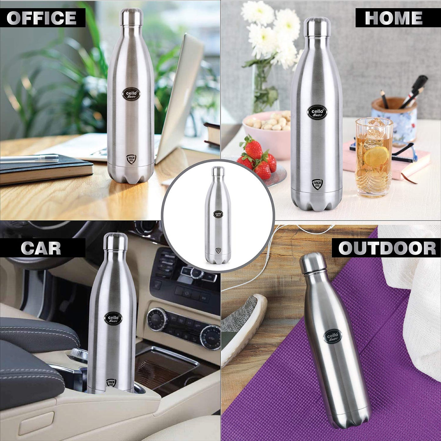 Cello Swift Stainless Steel Vacuum Insulated Flask Hot and Cold Water Bottle with Screw lid | For Home, Office, Travel - Premium Hot & Cold Steel Vacuum Bottles from Cello - Just Rs. 623! Shop now at Surana Sons