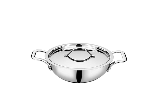 Bhalaria Food Grade Stainless Steel Triply Kadhai with Lid & Handle - 18 Cm, 1 Ltr (Induction and Dishwasher Compatible) - Premium  from Bhalaria - Just Rs. 1599! Shop now at Surana Sons