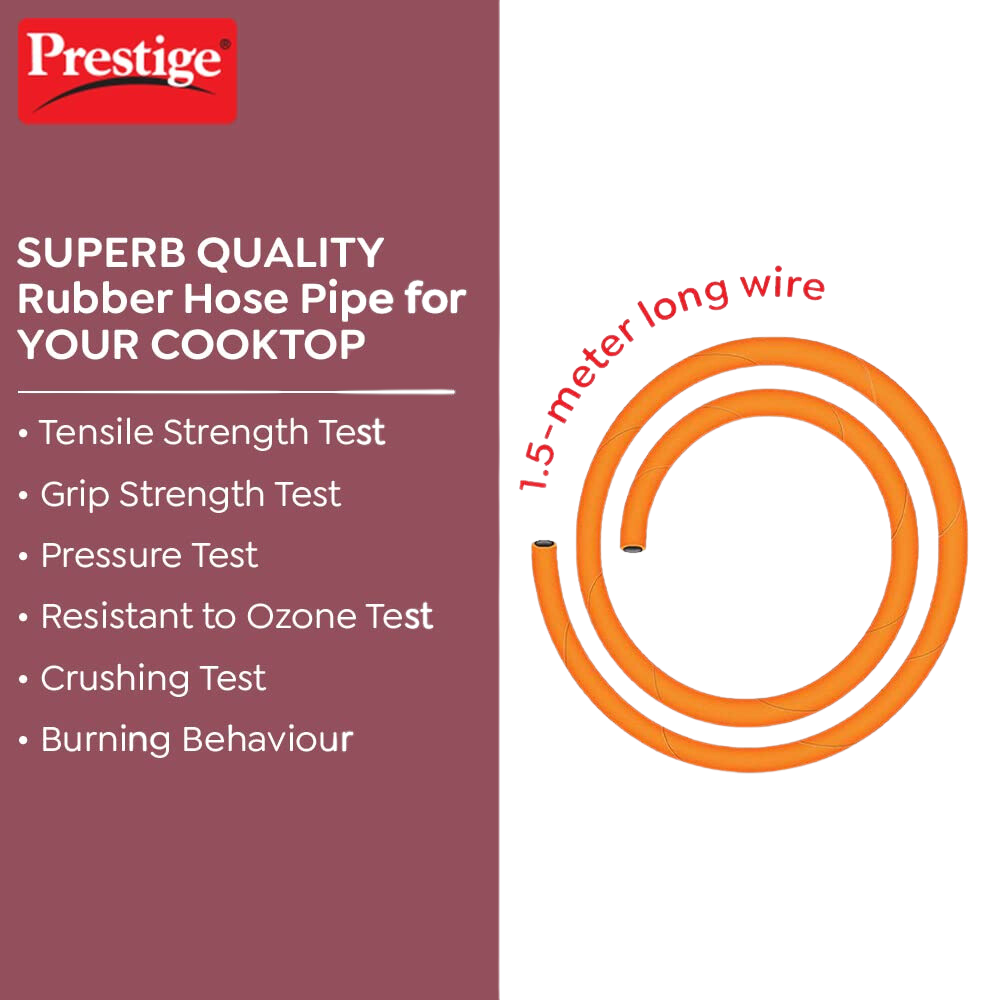 Prestige 1.5 Mtr LPG Rubber Hose Pipe with Reinforced Steel Wire, ISI Certified (Orange) - Premium Gas Pipe from Prestige - Just Rs. 199! Shop now at Surana Sons