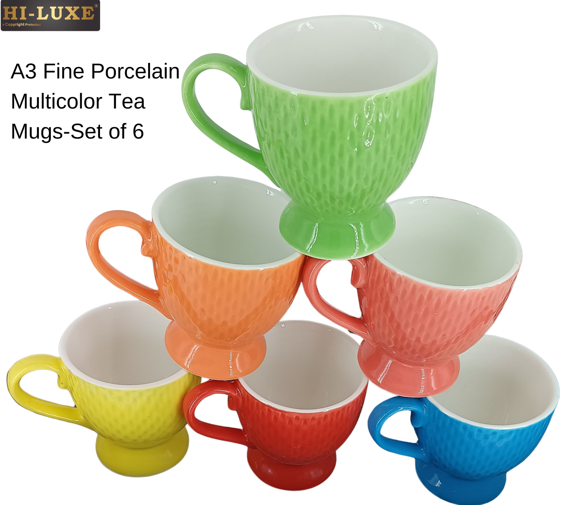 HILUXE Fine Ceramic A6 Multicolor Trendy Tea Mugs | Set of 6 - Premium Tea Mug from Hiluxe - Just Rs. 499! Shop now at Surana Sons