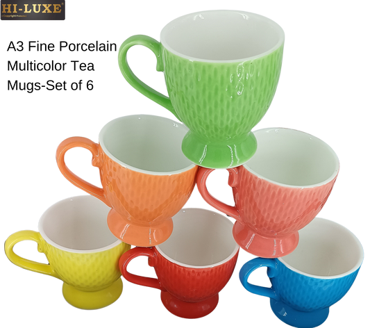 HILUXE Fine Ceramic A6 Multicolor Trendy Tea Mugs | Set of 6 - Premium Tea Mug from Hiluxe - Just Rs. 499! Shop now at Surana Sons