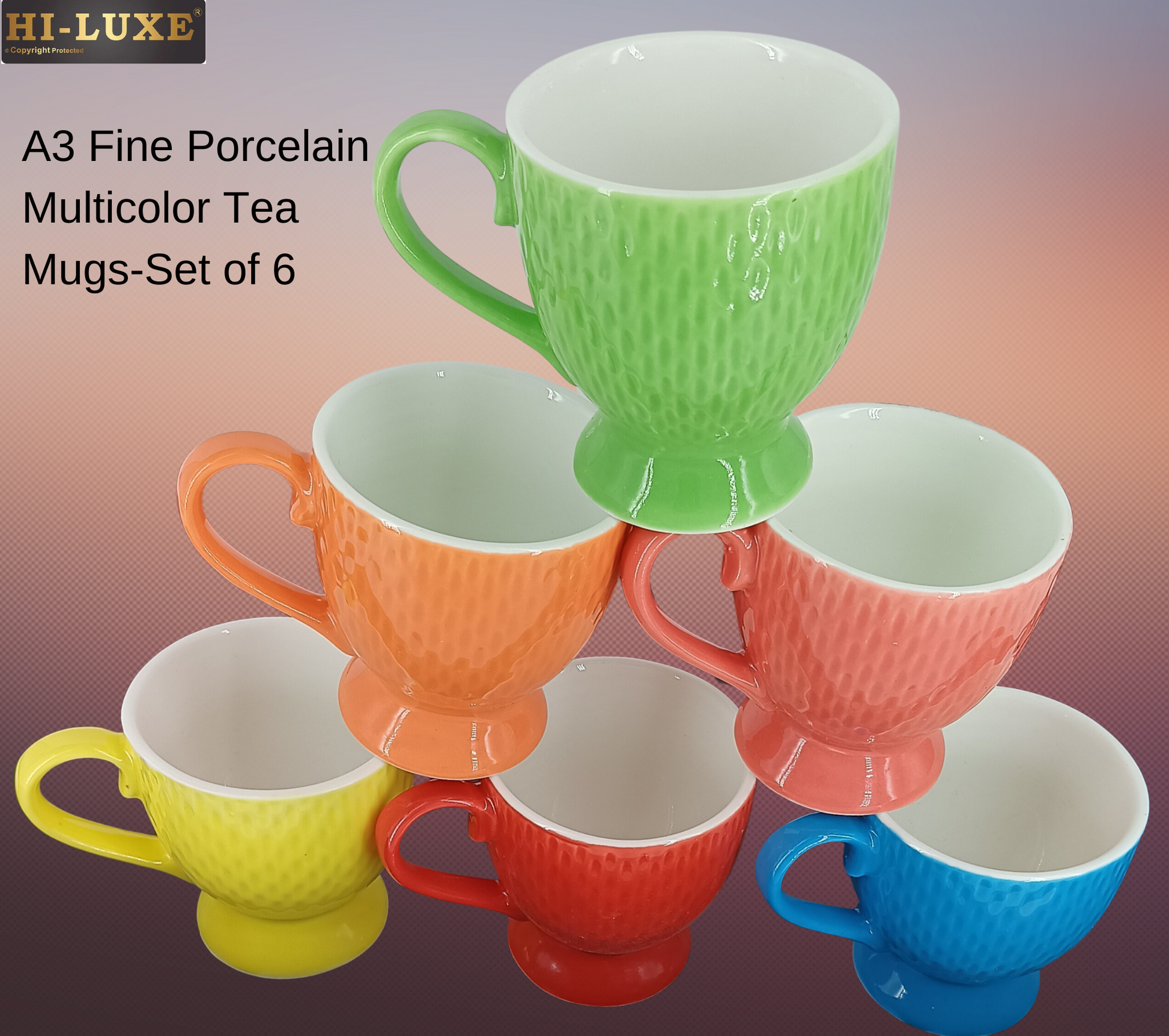 HILUXE Fine Ceramic A6 Multicolor Trendy Tea Mugs | Set of 6 - Premium Tea Mug from Hiluxe - Just Rs. 499! Shop now at Surana Sons