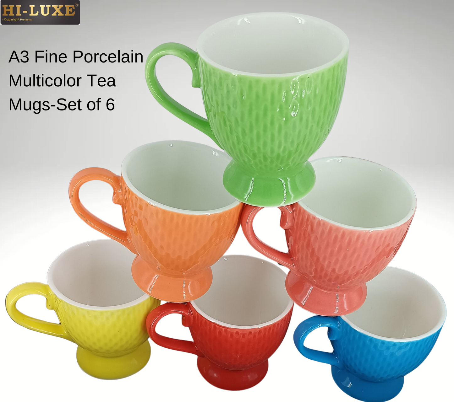 HILUXE Fine Ceramic A6 Multicolor Trendy Tea Mugs | Set of 6 - Premium Tea Mug from Hiluxe - Just Rs. 499! Shop now at Surana Sons