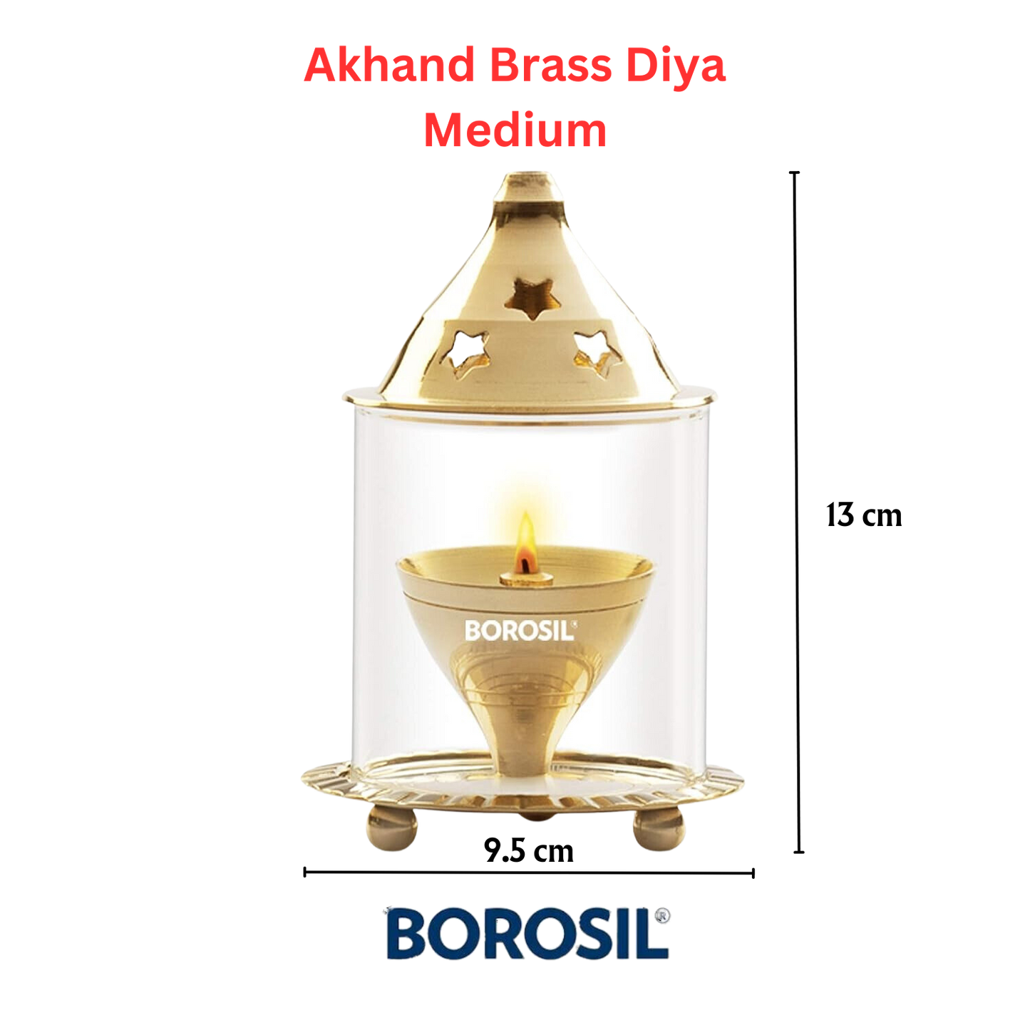 Borosil Akhand Diya, Brass | Exquisite Design | Ideal for Pooja Place | Gifting - Premium Brass Diya from borosil - Just Rs. 518! Shop now at Surana Sons