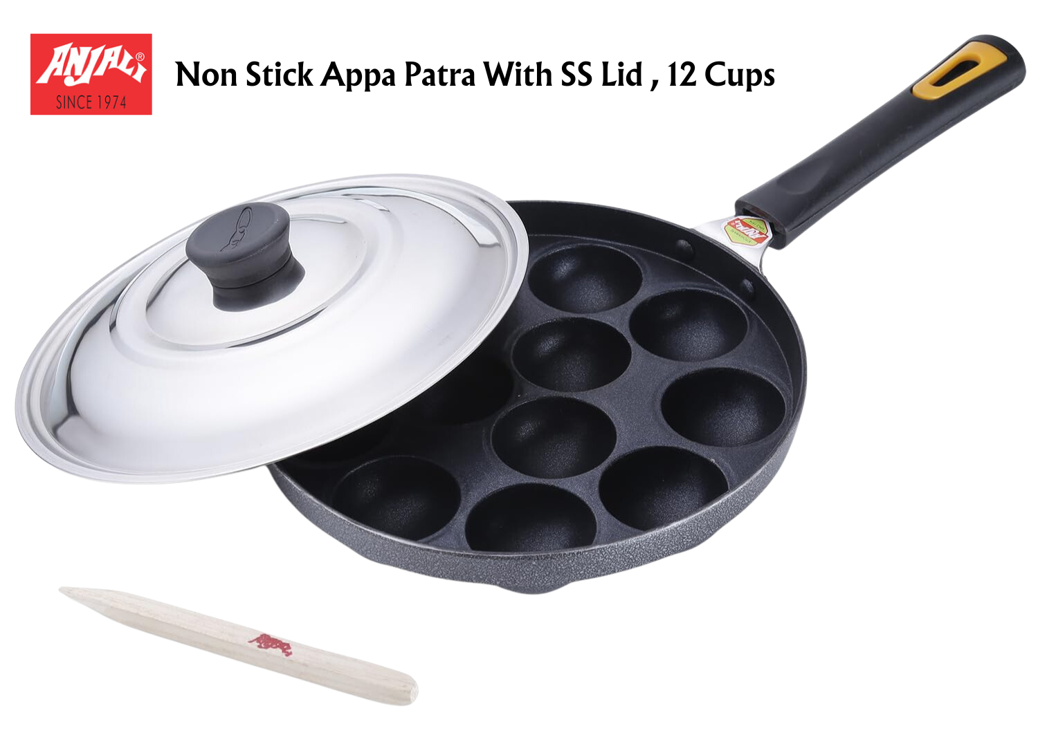 ANJALI Non Stick Appe Patra With SS Lid , 12 Cups - Premium Nonstick Appe Pan SS Lid from Anjali - Just Rs. 589! Shop now at Surana Sons