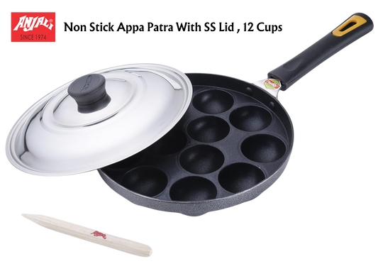 ANJALI Non Stick Appe Patra With SS Lid , 12 Cups - Premium Nonstick Appe Pan SS Lid from Anjali - Just Rs. 589! Shop now at Surana Sons