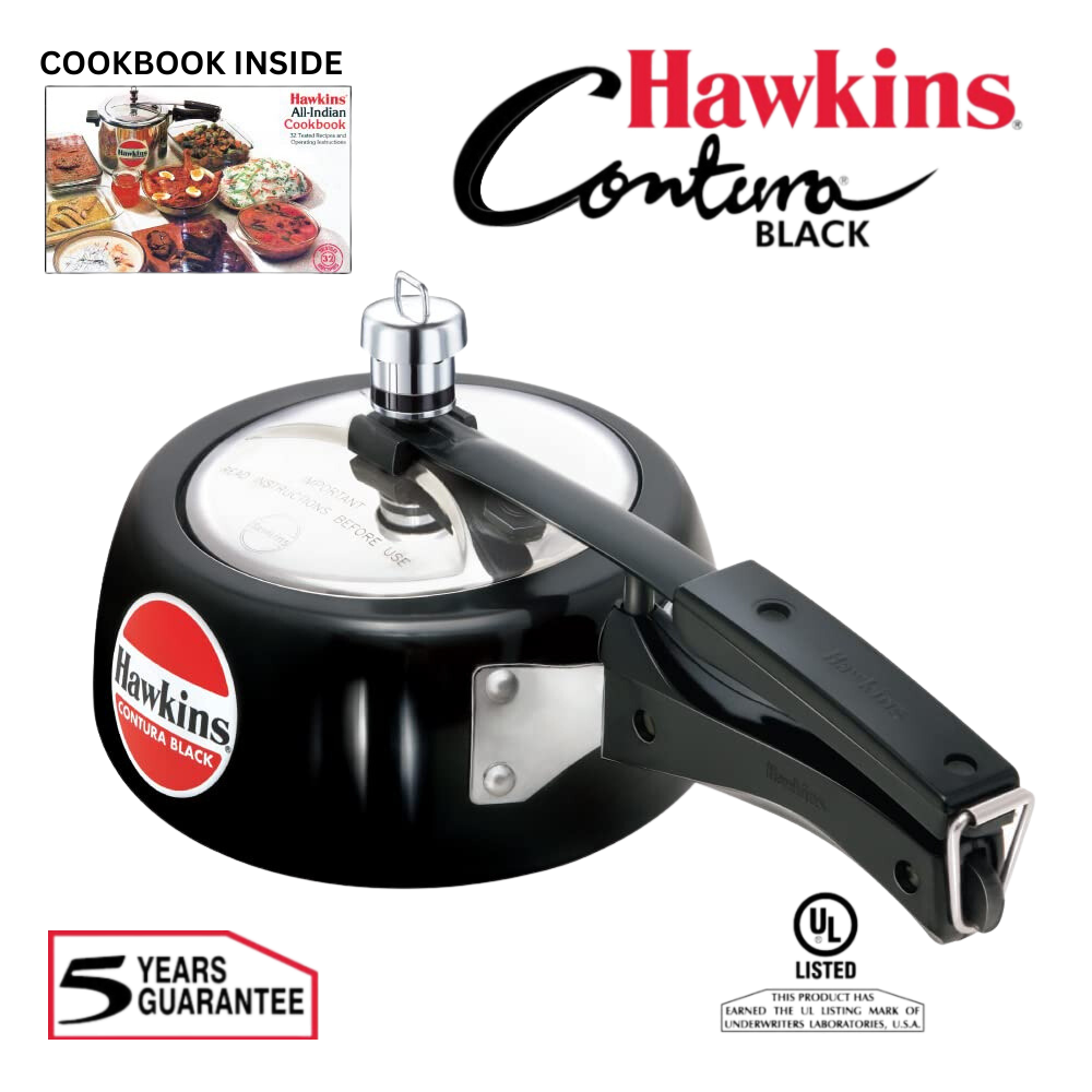 Hawkins Contura Black Hard Anodized Pressure Cooker | Stainless Steel Inner Lid - Premium hard anodised pressure cooker from hawkins - Just Rs. 1463! Shop now at Surana Sons