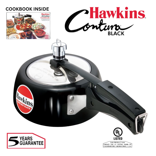 Hawkins Contura Black Hard Anodized Pressure Cooker | Stainless Steel Inner Lid - Premium hard anodised pressure cooker from hawkins - Just Rs. 1463! Shop now at Surana Sons