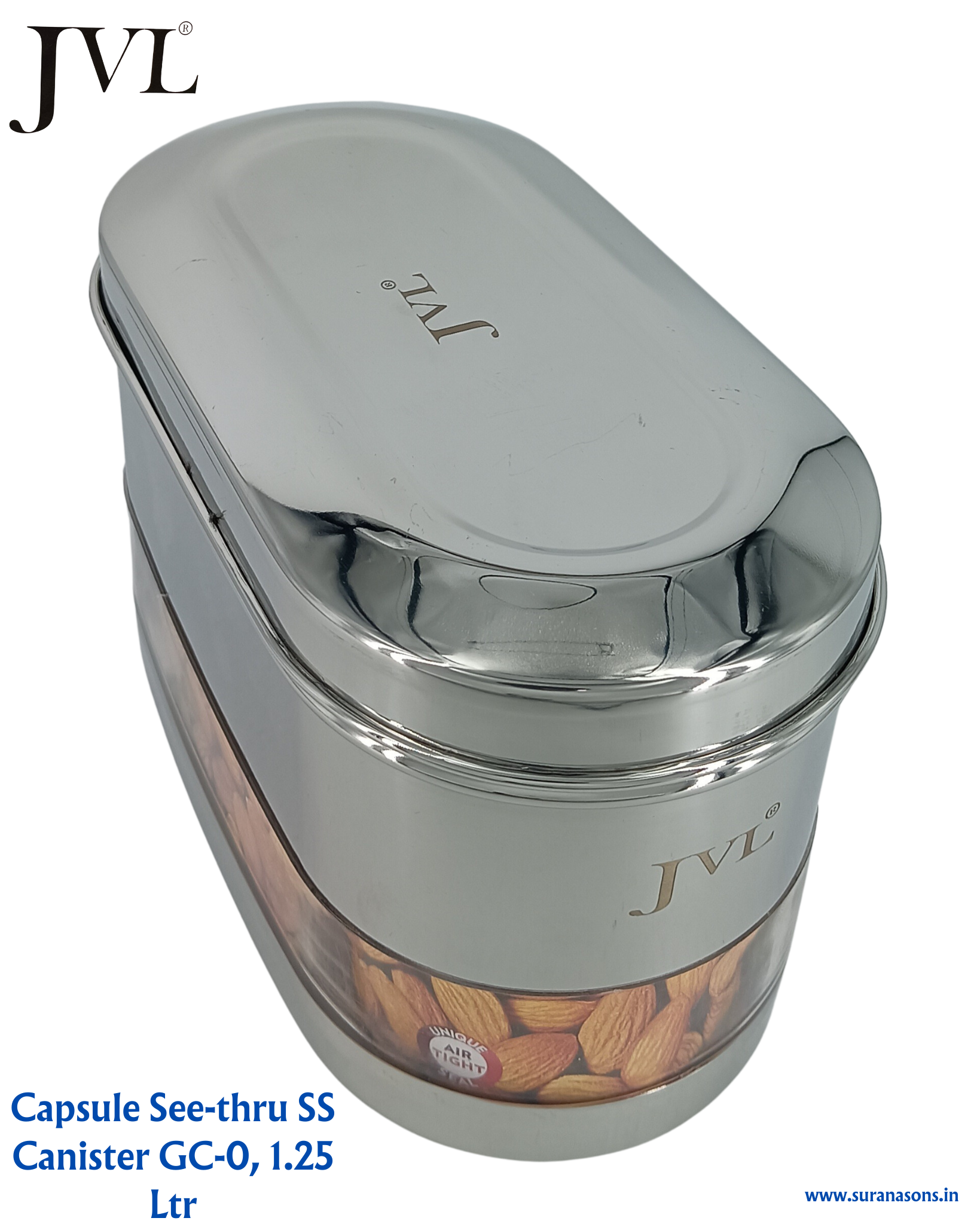 JVL Premium SS, Mirror Polish Kitchen Food Storage Capsule Shape Galaxy Clear Canister for Dry items Store only - Premium SS Barni/Containers from JVL - Just Rs. 874! Shop now at Surana Sons