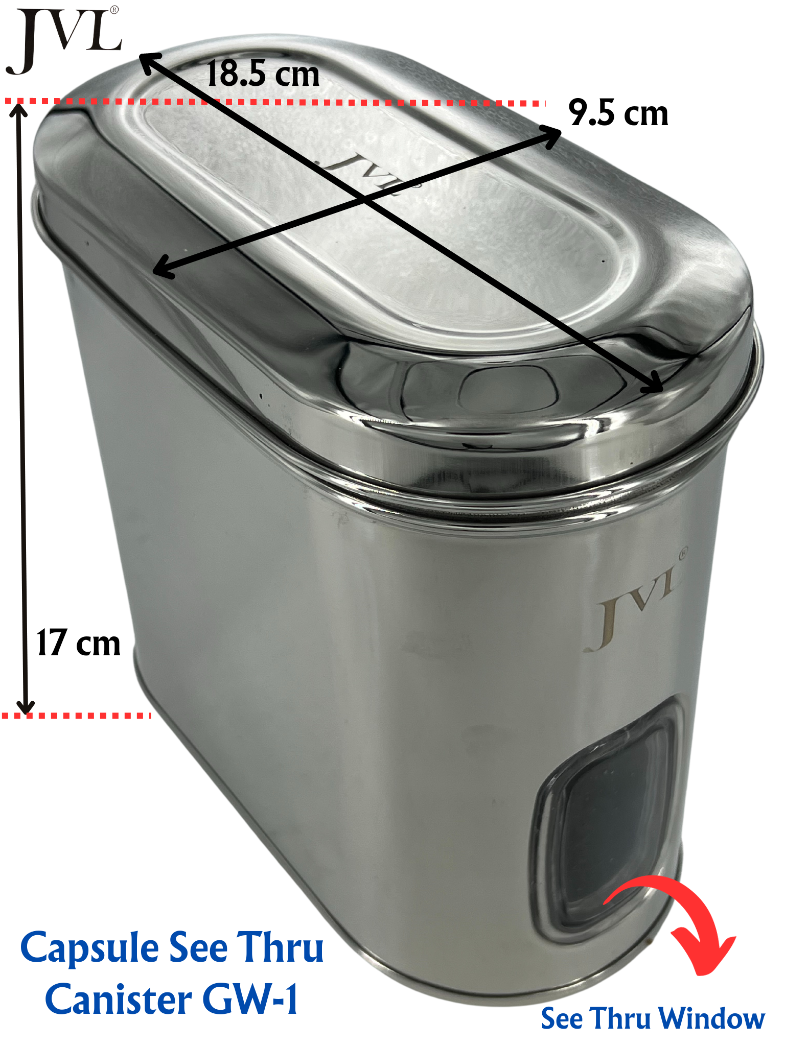 JVL Premium Stainless Steel Kitchen Food Storage Capsule Shape Galaxy Window Canister with SS Lid for Dry items Storage - Premium Storage Jar from JVL - Just Rs. 799! Shop now at Surana Sons