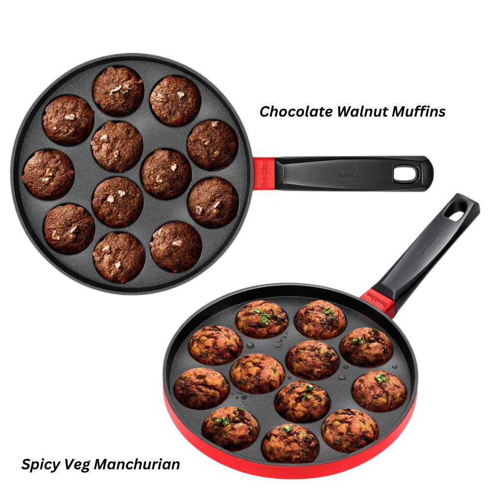 Hawkins Non Stick Appe Pan, Paniyarakkal  Pan, Litti Pan with Glass Lid, 12 Cups - Premium Non Stick Appam Patra with Glaas lid from Hawkins - Just Rs. 1170! Shop now at Surana Sons