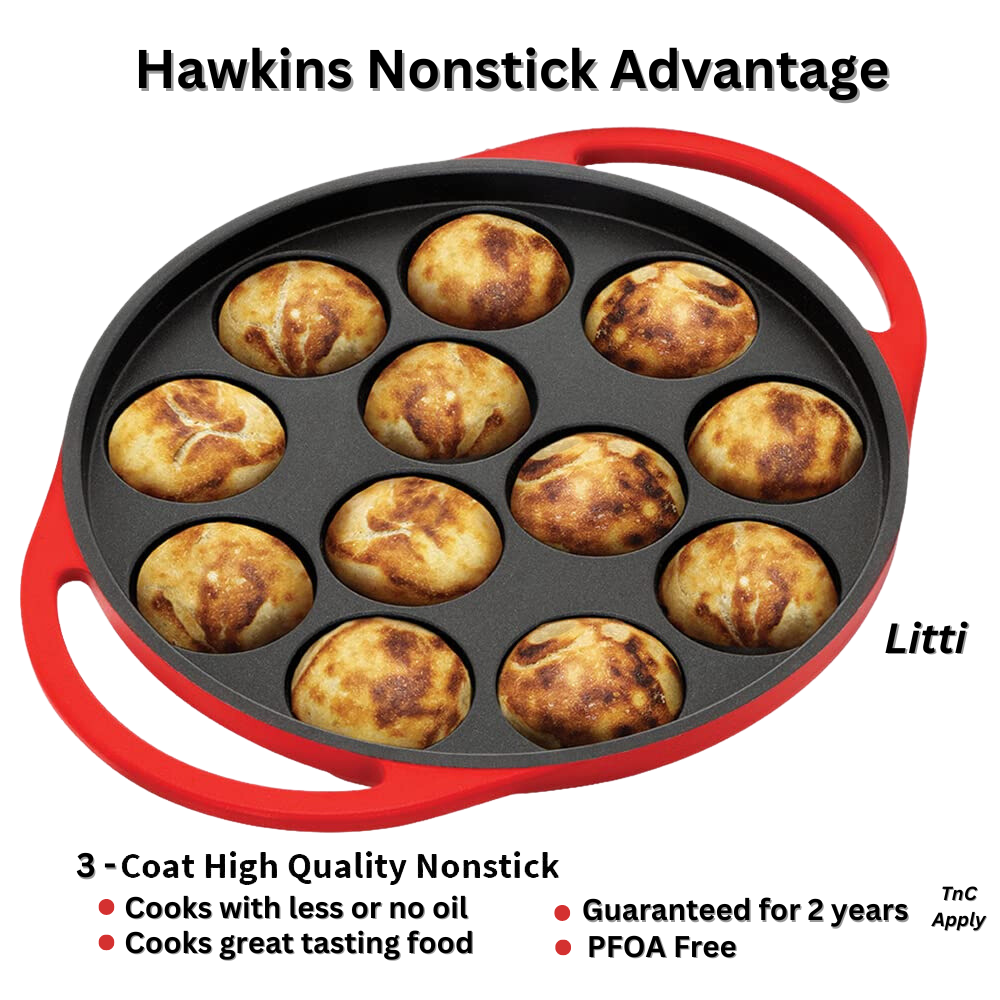 Hawkins Non Stick Appe Pan, Paniyarakkal  Pan, Litti Pan with Glass Lid, 12 Cups - Premium Non Stick Appam Patra with Glaas lid from Hawkins - Just Rs. 1170! Shop now at Surana Sons