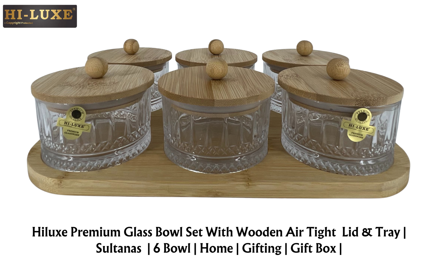 Hiluxe Premium Glass Bowl Set | Dry Fruit | With Wooden Lid & Tray | Home | Gifting | Gift Box | - Premium Dry Fruit Set from Hiluxe - Just Rs. 899! Shop now at Surana Sons