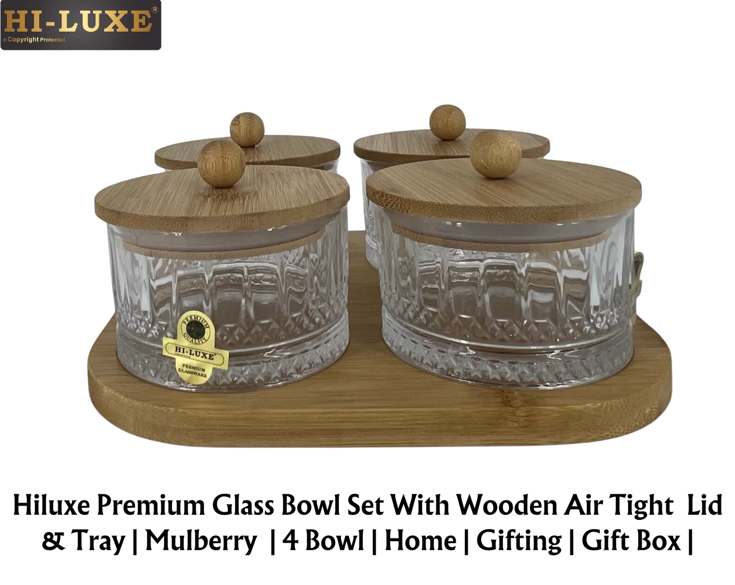 Hiluxe Premium Glass Bowl Set | Dry Fruit | With Wooden Lid & Tray | Home | Gifting | Gift Box | - Premium Dry Fruit Set from Hiluxe - Just Rs. 899! Shop now at Surana Sons