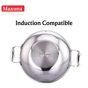 MAXIMA Tri Ply Stainless Steel Kadhai with Stainless Steel Lid | Heat Resistant Handle | Induction Bottom and Dishwasher Compatible - Premium SS Triply Kadhai from Maxima - Just Rs. 1939! Shop now at Surana Sons