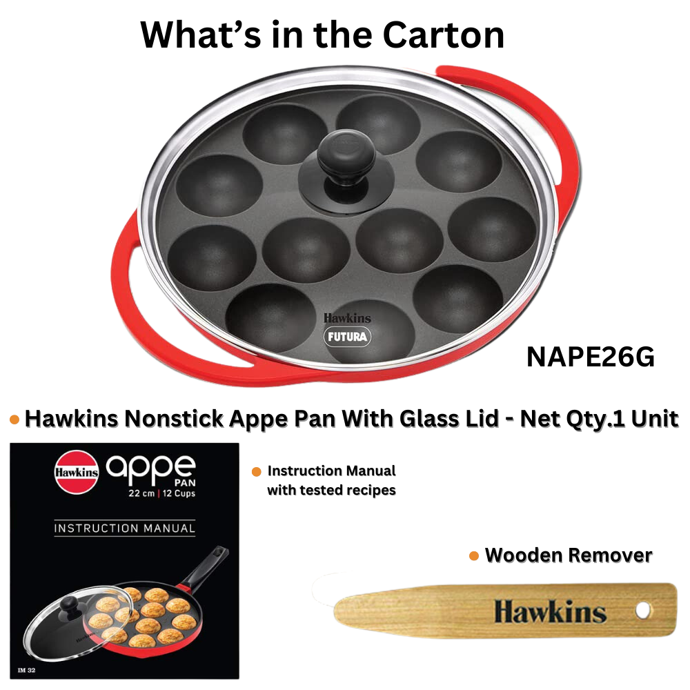 Hawkins Non Stick Appe Pan, Paniyarakkal  Pan, Litti Pan with Glass Lid, 12 Cups - Premium Non Stick Appam Patra with Glaas lid from Hawkins - Just Rs. 1170! Shop now at Surana Sons