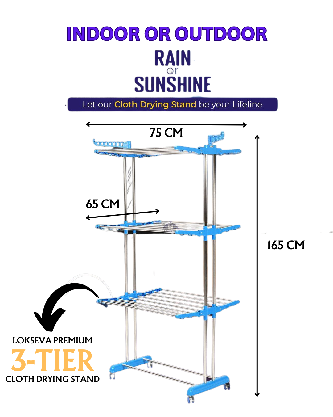 Lokseva Premium 3-Tier Rust Free Cloth Drying Stand for Indoor & Outdoor - Premium Towel Stand from Lokseva - Just Rs. 3250! Shop now at Surana Sons