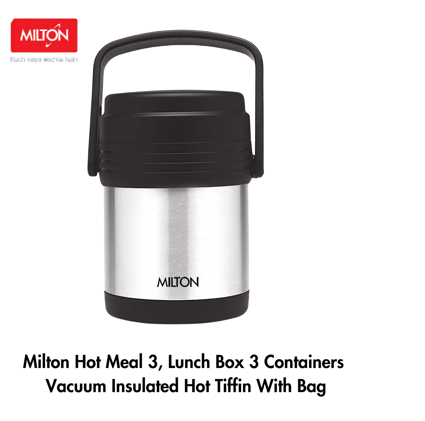 Milton Thermosteel Hot Meal 3 Lunch Box 3 Containers | Vacuum Insulated Hot Tiffin | With Bag | Silver - Premium SS Hot Tiffin from Milton - Just Rs. 1608! Shop now at Surana Sons