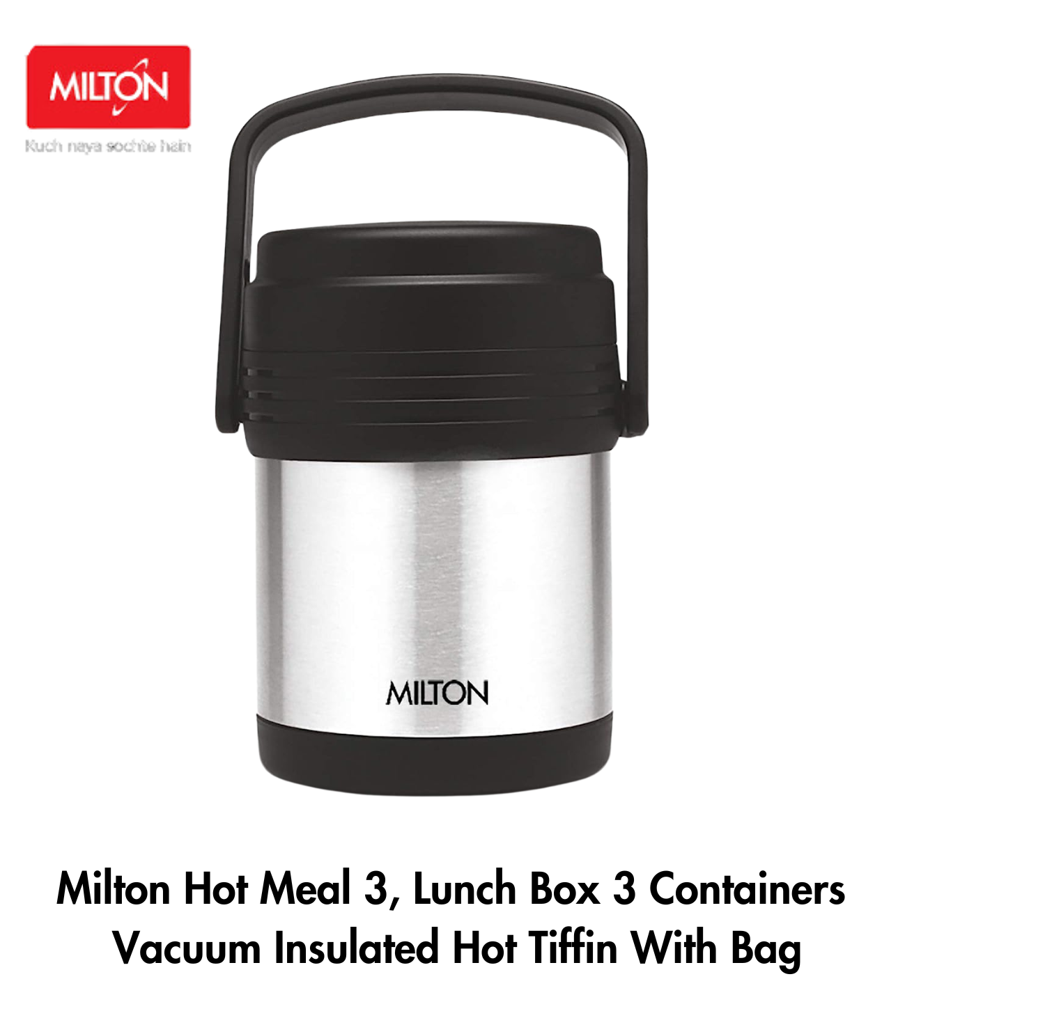 Milton Thermosteel Hot Meal 3 Lunch Box 3 Containers | Vacuum Insulated Hot Tiffin | With Bag | Silver - Premium SS Hot Tiffin from Milton - Just Rs. 1608! Shop now at Surana Sons