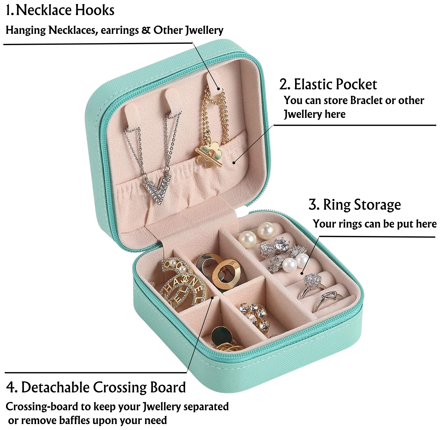 Jewellery Organiser PU Leather Zipper  | Dividers Container for Rings, Earrings, Necklace - Premium Jwellery Box from Generic - Just Rs. 325! Shop now at Surana Sons