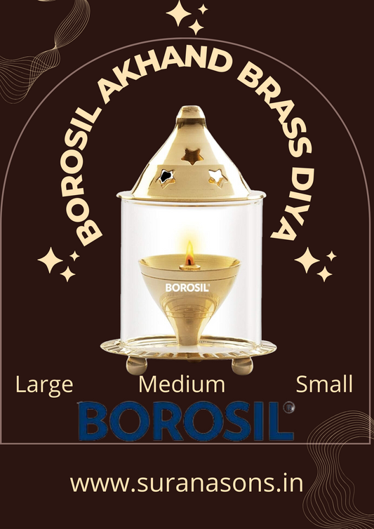 Borosil Akhand Diya, Brass | Exquisite Design | Ideal for Pooja Place | Gifting - Premium Brass Diya from borosil - Just Rs. 518! Shop now at Surana Sons