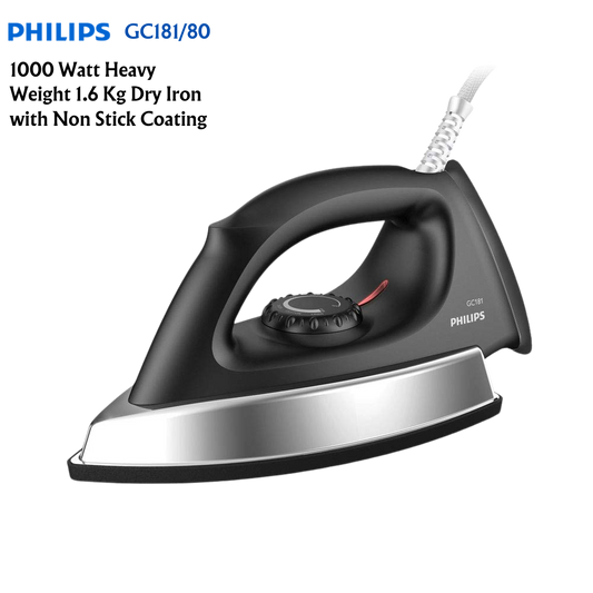 Philips GC 181 Heavy Weight 1000-Watt Non Stick Coated Sole Plate Dry Iron, Pack of 1. - Premium Dry Irons from Philips - Just Rs. 1499! Shop now at Surana Sons