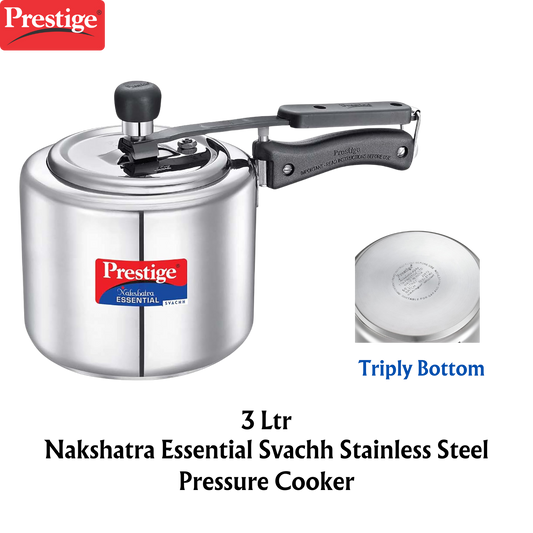 Prestige Nakshatra Essential Svachh Stainless Steel Pressure Cooker, Triply Bottom - Premium SS pressure cooker from prestige - Just Rs. 1892! Shop now at Surana Sons