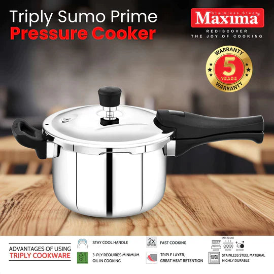 Maxima Triply SS Sumo Prime Pressure Cooker (Induction Friendly) - Premium SS pressure cooker from Maxima - Just Rs. 2796! Shop now at Surana Sons