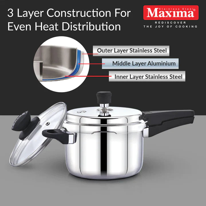 Maxima Triply Stainless Steel Outer Lid Sumo/Sumo Plus Pressure Cooker (Induction Friendly) - Premium ss triply pressure cookers from Maxima - Just Rs. 2186! Shop now at Surana Sons