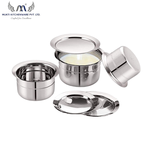 Mukti Stainless Steel Premium Quality Curry & Coffee Pan with Lid 3 Pcs Set (Tope Set) - Premium SS Ganj from Mukti - Just Rs. 1799! Shop now at Surana Sons