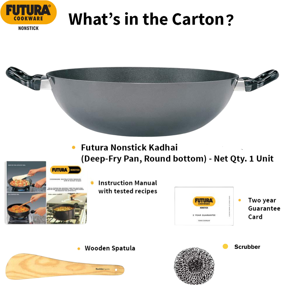 Hawkins Futura Deep-Fry Pan (Round Bottom) 1.5 Litre | Kadhai - Premium Nonstick pan kadhai from Hawkins Futura - Just Rs. 1013! Shop now at Surana Sons