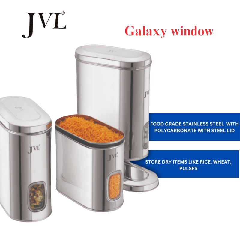 JVL Premium Stainless Steel Kitchen Food Storage Capsule Shape Galaxy Window Canister with SS Lid for Dry items Storage - Premium Storage Jar from JVL - Just Rs. 799! Shop now at Surana Sons